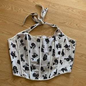 White Black Velvet Burnout Floral Corset Top Halter Neck Lace Up Back Size 3XL